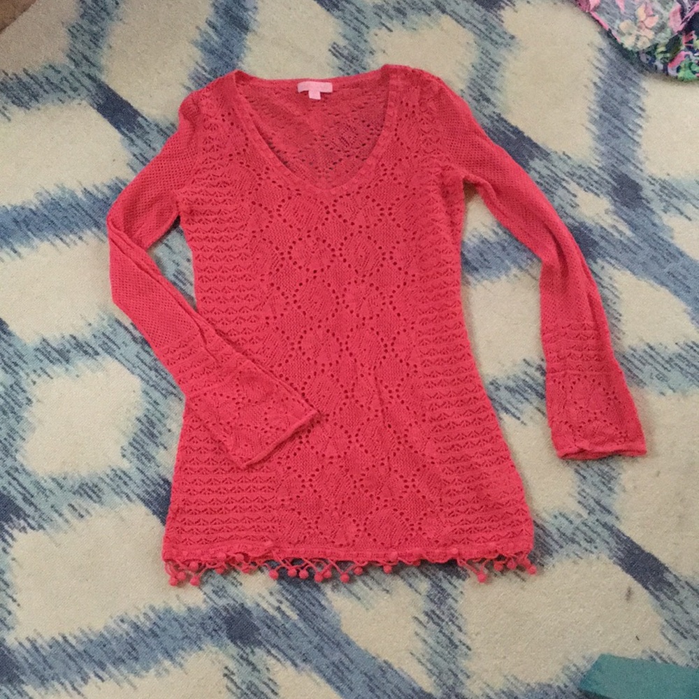Lilly Pulitzer crocheted sweater with bell sleeves